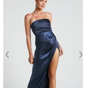 Showpo Indah Thigh Split Maxi Dress, Size 4, Navy Blue, NWT